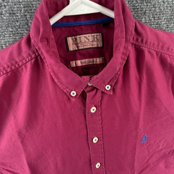Thomas Pink Slim Large Button-Down Purple Solid Long Sleeve Shirt Men Adult - Picture 3 of 16